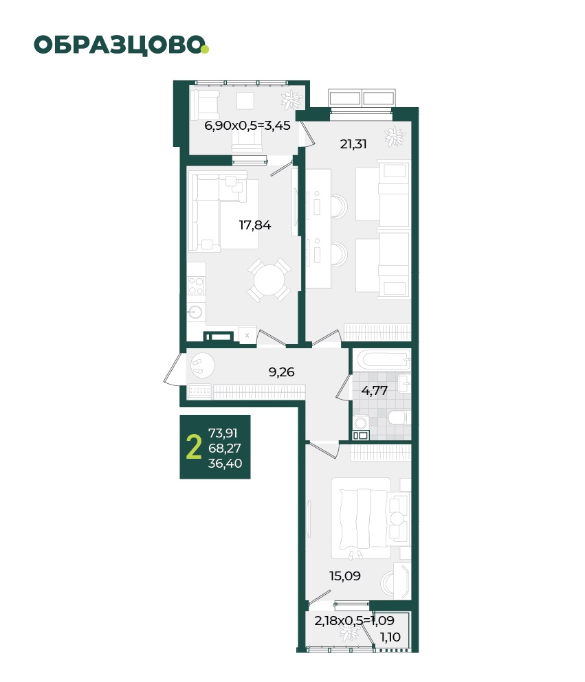 Квартира 73.91 м2