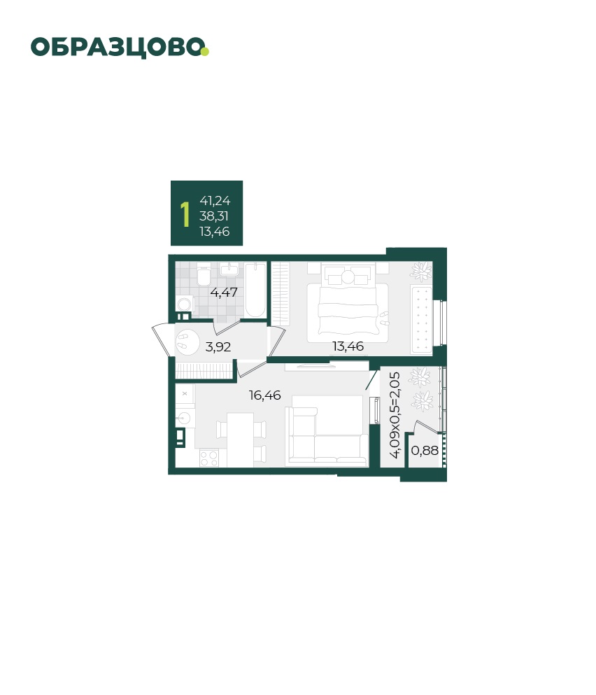 Квартира 41.24 м2